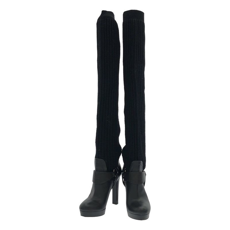 Gucci Knit Socks Heel Ring Boots Black 36