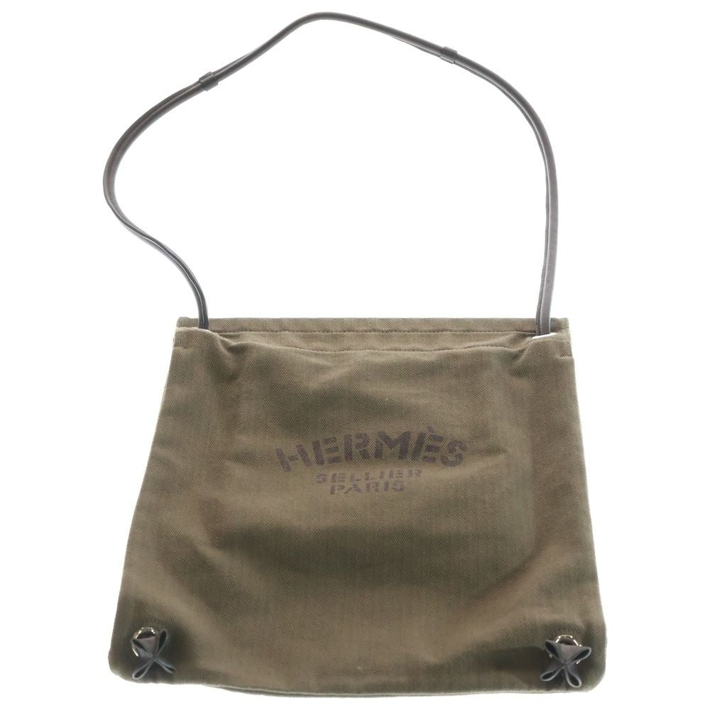Hermes Aline PM Logo Print Canvas 2-Way Shoulder Bag Khaki