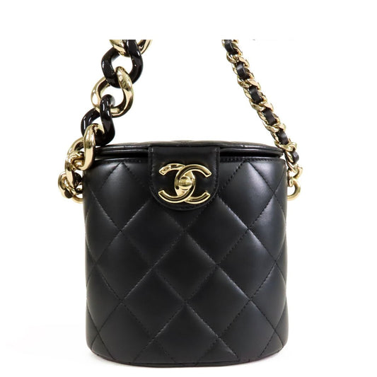 Chanel Vanity Chain Black Gold Lambskin Quilted Stitch Shoulder Bag