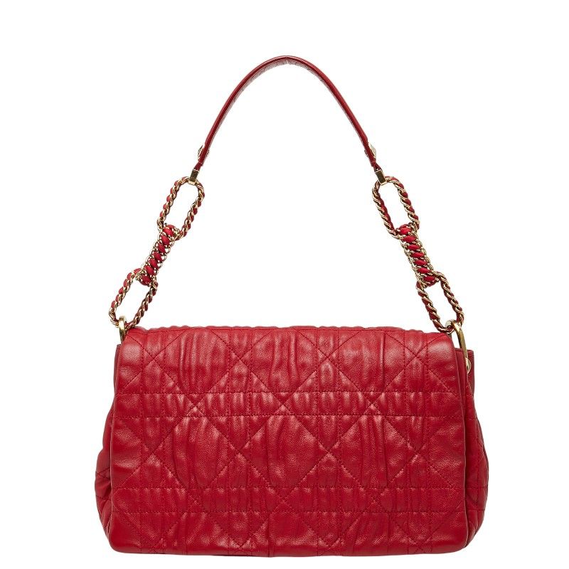 Dior Cannage Chain Shoulder Bag Handbag Red Leather Women's Dior