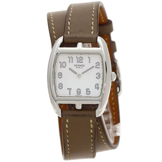Hermes Cape Cod Double Tour Etoupe Watch SS Leather