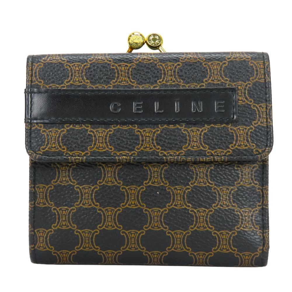 Celine Trifold Wallet Macadam Leather Brown Black Clasp Compact