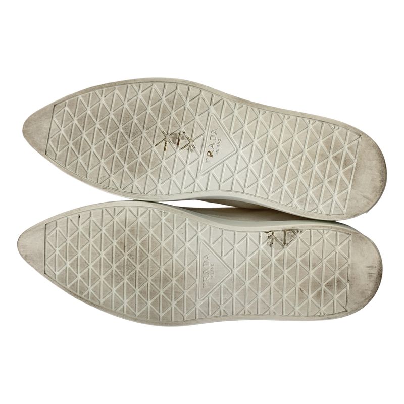 Prada Dotted Canvas Pointed Toe Sneakers - 36 - White - Women's