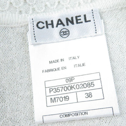 CHANEL 09P P35700k02085 Cotton Linen Sleeveless Knit With Bag Charm Light Grey