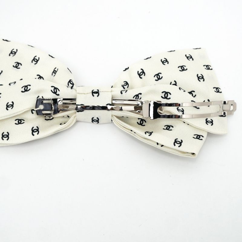 Chanel Valletta Aaa821 Ribbon White Logo COCO Silver-hardware Hair