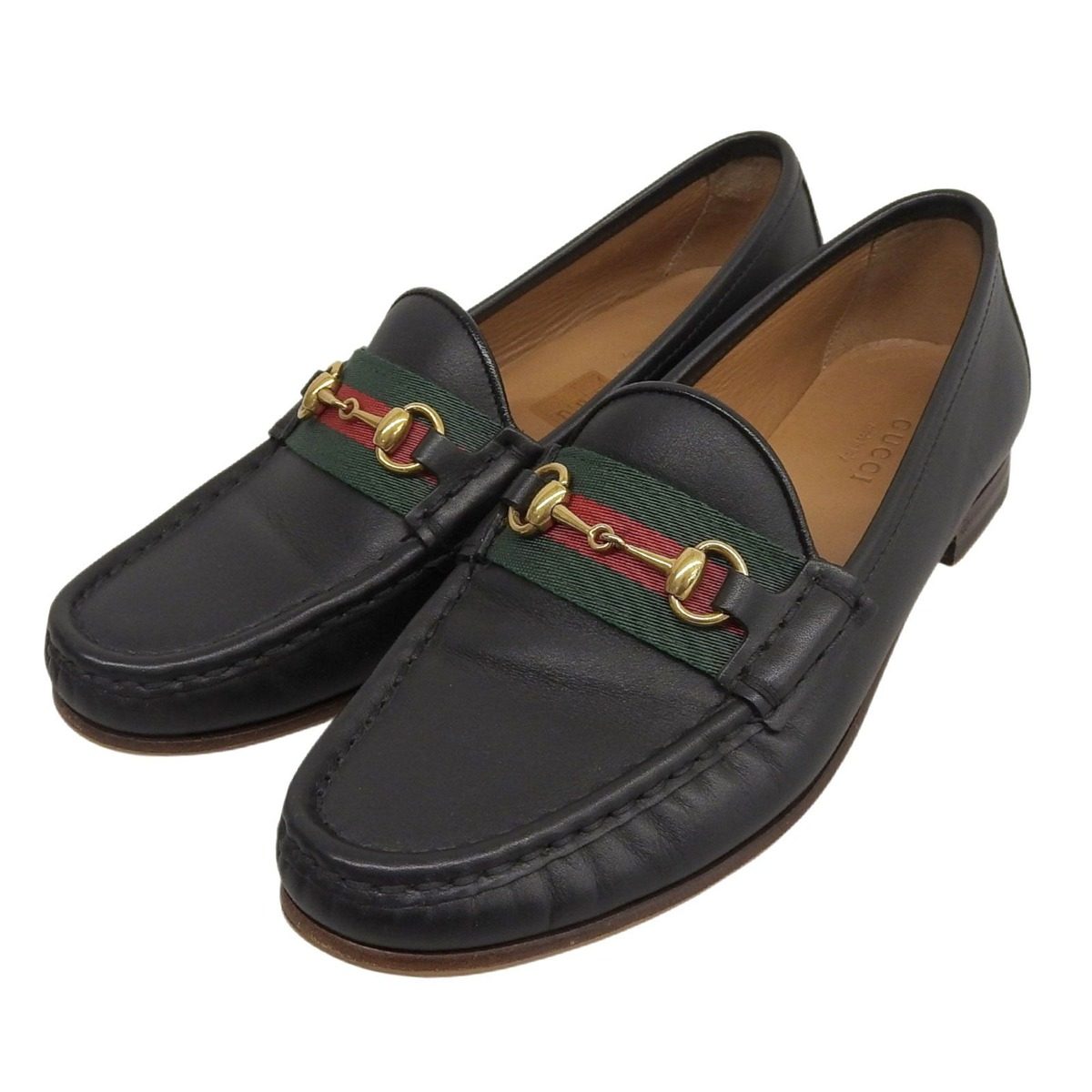 Gucci Sherry Line Horsebit Leather Shoes Loafers Black Gold 36 Handbag