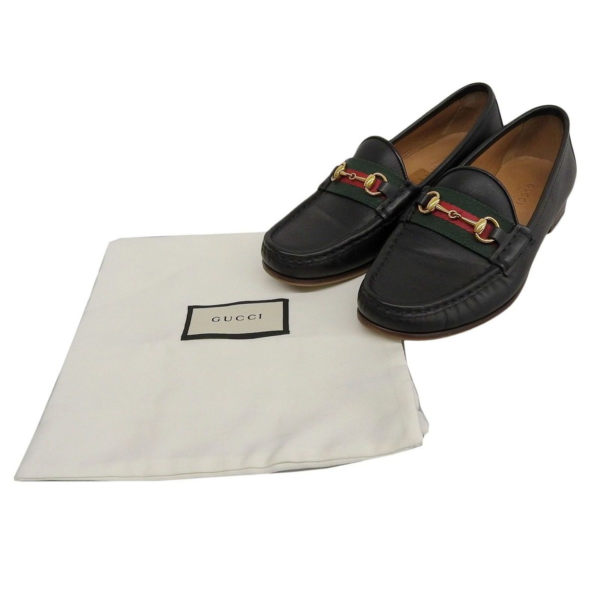 Gucci Sherry Line Horsebit Leather Shoes Loafers Black Gold 36 Handbag — view 2