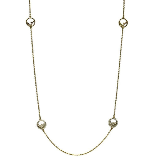 Fendi Is FF Logo Necklace Chain Pendant Gold Line Stone Luxury Gorgeous