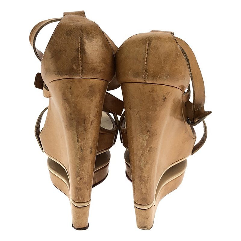 Celine - Wedge Sole Ankle Strap Sandals - Beige - Women's