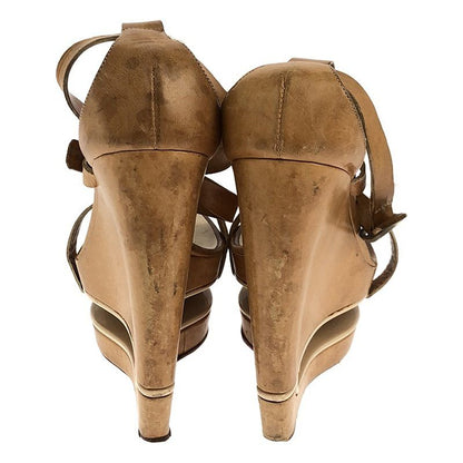 Celine - Wedge Sole Ankle Strap Sandals - Beige - Women's