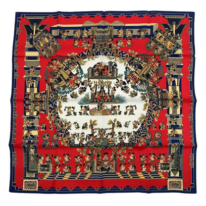 Hermes Scarf Silk Carre 90 Astres Et Soleils Celestial Bodies and the Sun Red