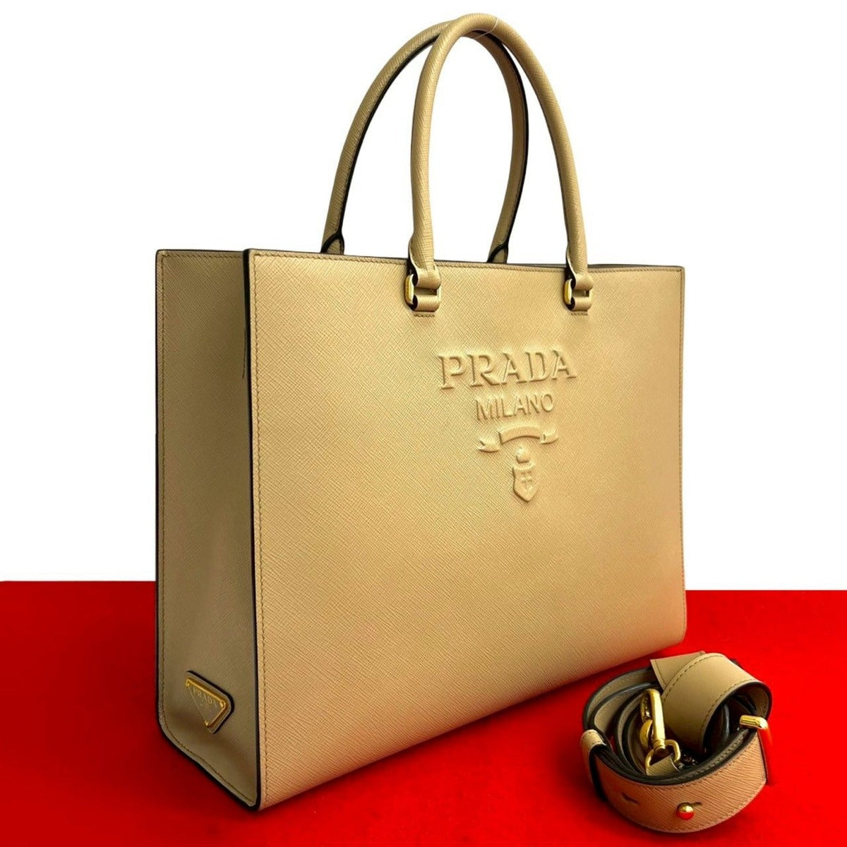 Prada Triangle Logo Embossed Saffiano Leather 2-Way