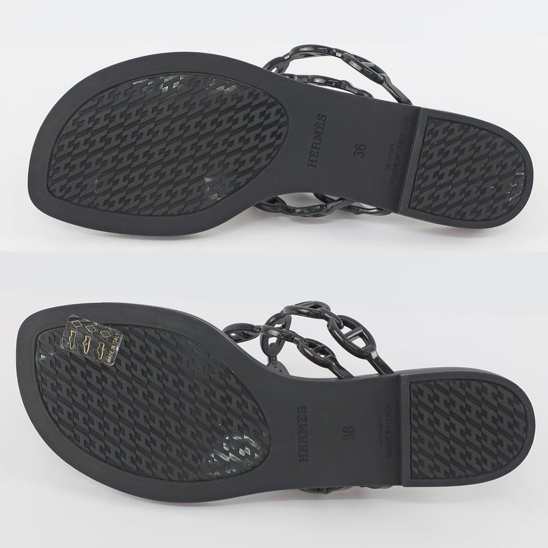 Hermes Island Sandals Chaine D'ancre Black Rubber - Notation Size 36