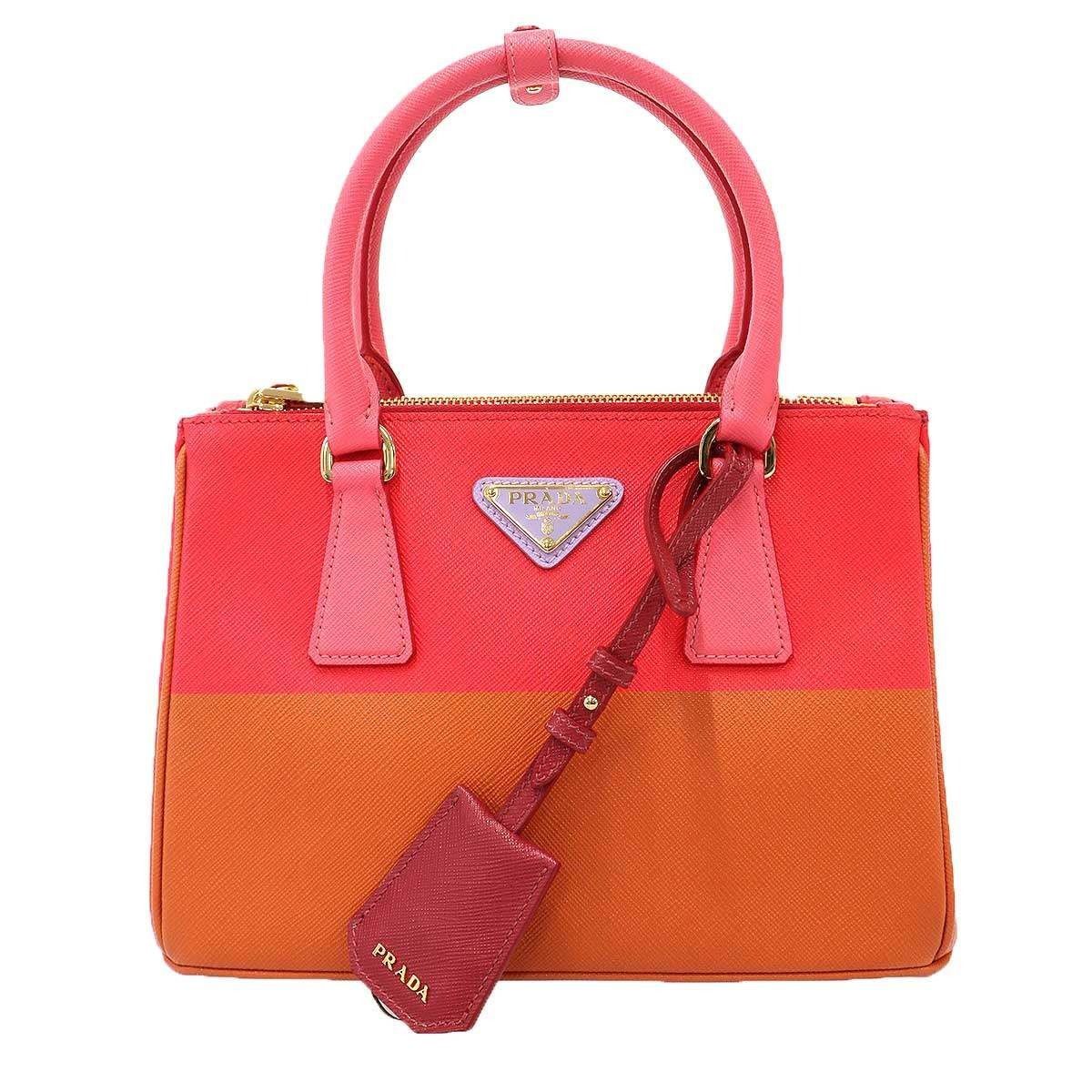Prada Galleria Saffiano Special Edition Small Bicolor Shoulder Bag Red Orange
