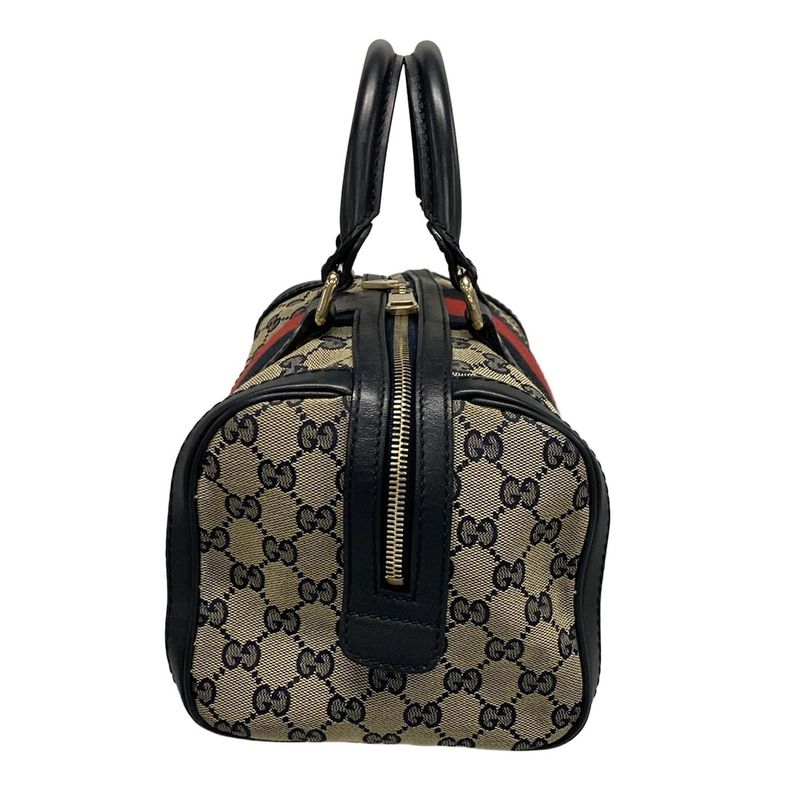 Gucci Handbag GG Pattern 269876 Navy X Ivory X Red Mini Boston Leather