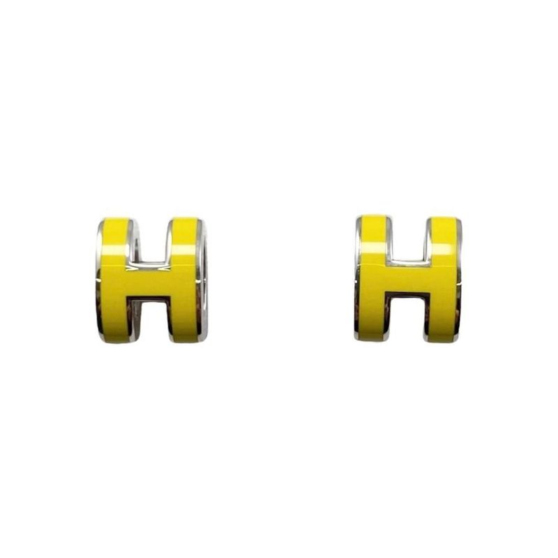 Hermes Earrings Pop Ash Mini H Logo Lime Yellow Silver Boucles D'oreilles Mini