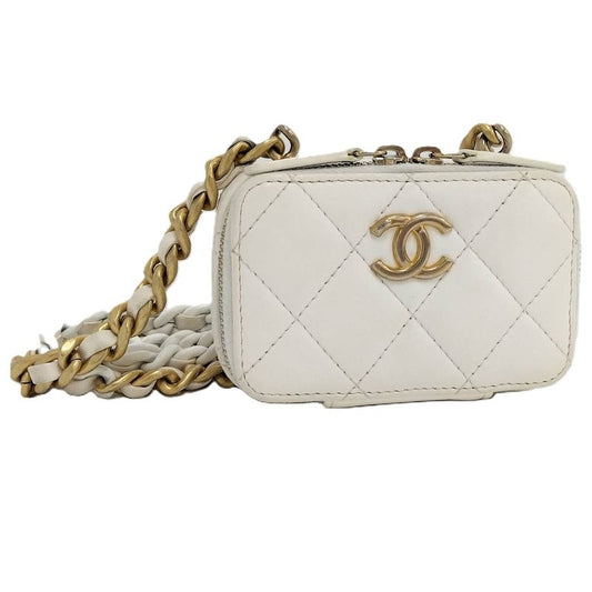 Chanel Chain Shoulder Bag Quilted Coin Case Lambskin White Ap2738