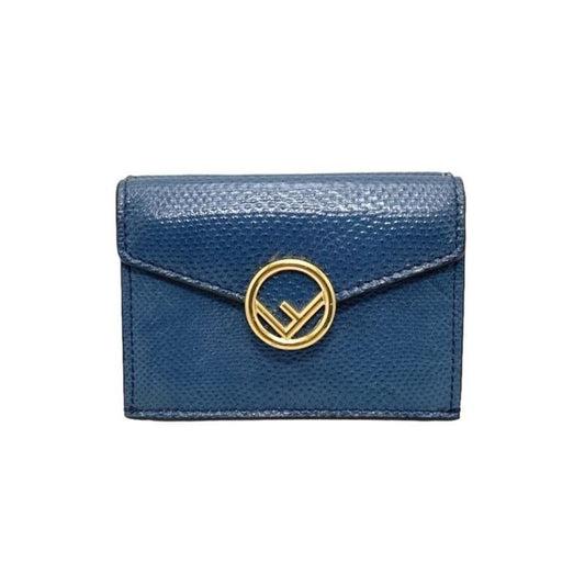 Fendi Trifold Compact Wallet 8 Blue Gold Hardware