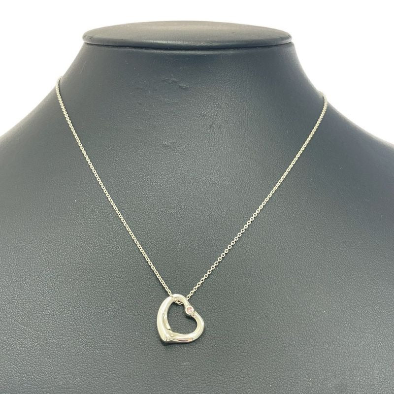 Tiffany & Co Silver Pink Sapphire Open Heart Necklace 3.5 g