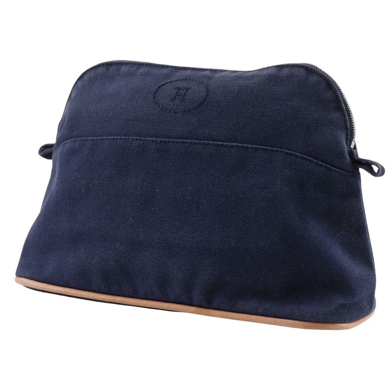 Hermes Bolide Pouch 25 Cotton Canvas Navy Blue Unisex Pouch