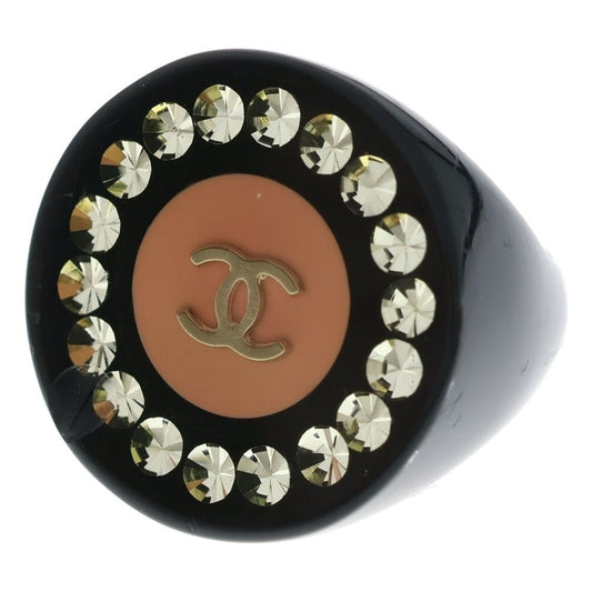 Chanel CC Logo Rhinestone Round Ring Black Pink