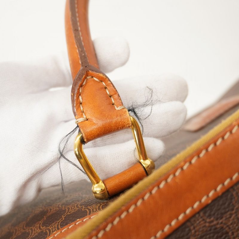 Celine Boston Bag Macadam PVC Brown Gold Hardware Women