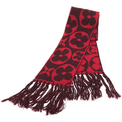 Louis Vuitton Echarpe Grand Floor Wool Fringe Scarf Red