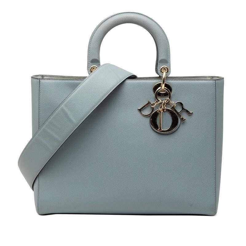 Dior Lady Shoulder Bag 2-Way Blue Gray Leather