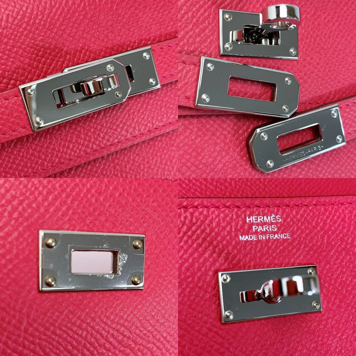 Hermes Kelly Vaux Epson a Engraved Rose Tyrian Long Wallet Women's Silver