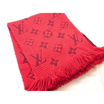 Louis Vuitton Scarf Echarpe Logo Mania Red Wool Silk 8C
