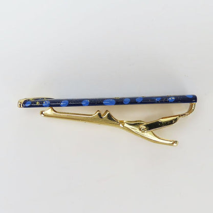Christian Dior Tie Pin Metal Rhinestone Navy Blue Gold Hardware Plated Suit