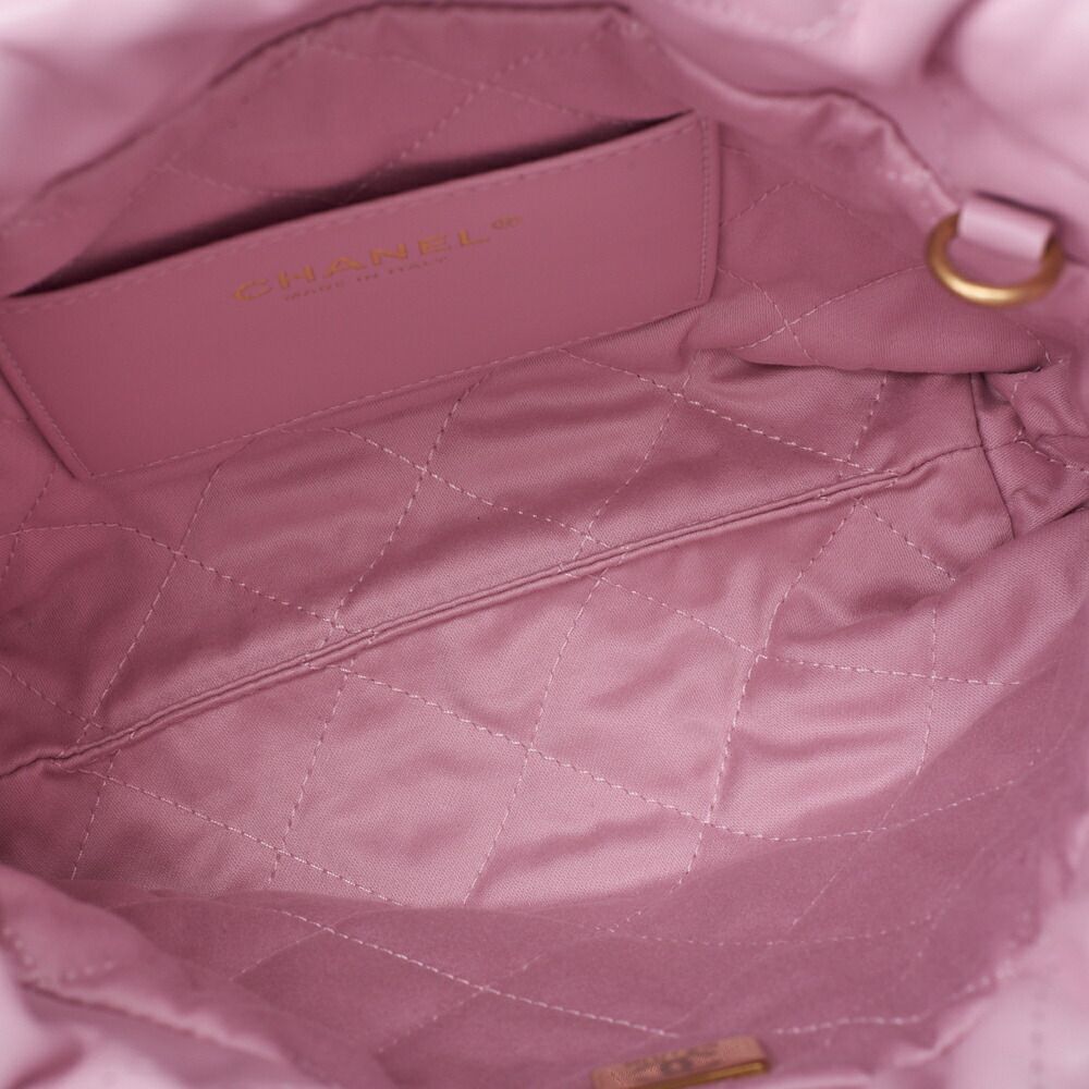 Chanel 22 Mini Calfskin Pink Drawstring Chain Shoulder Bag With Gold Hardware