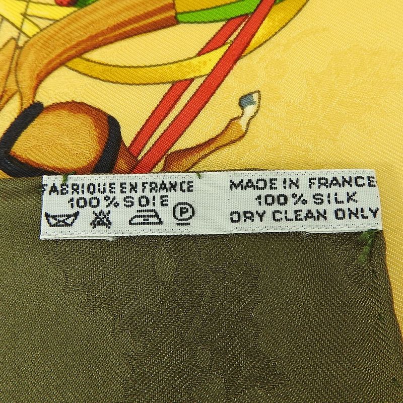 Hermes Carre90 Scarf 100% Silk Plumes Et Grelots Feathers And Bells Green Beige