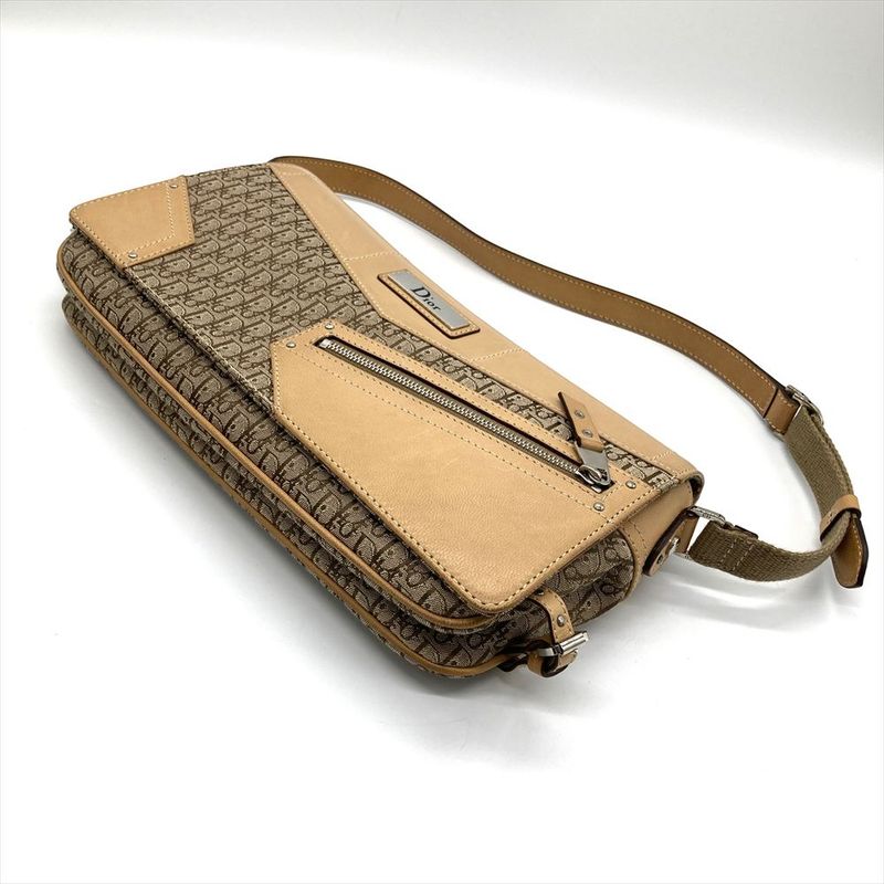 Dior Street Chic Shoulder Bag Leather Beige Silver Hardware Women's