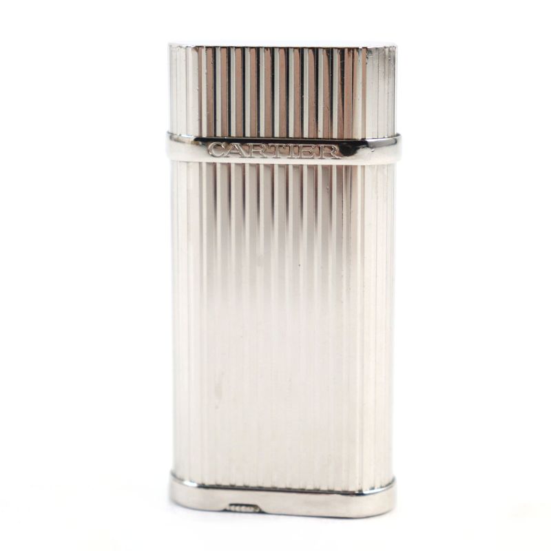 Cartier Godron Logo Engraved Oval Roller Lighter Silver Stripe