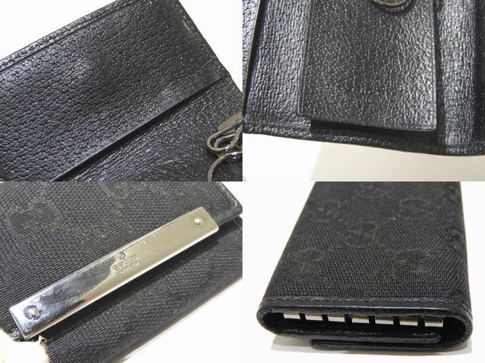 4 Gucci 6-strand Key Case 127048 GG Canvas × Leather Black Silver Hardware