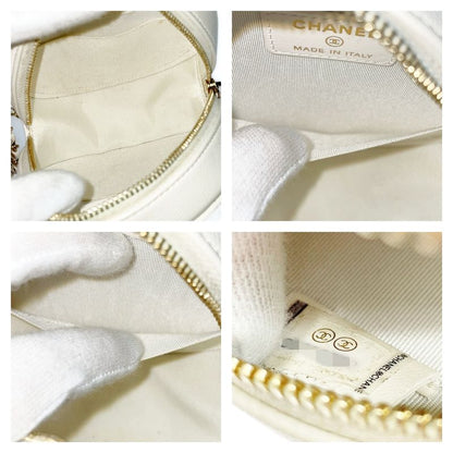 Chanel Matelasse Caviar Skin Coco Mark Round Chain Shoulder Bag White 367854