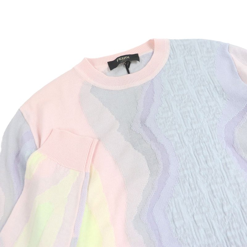Fendi Fzx039 FF Logo Zucca Long Sleeve Knit Sweater Pinkish Multicolor 46 Made