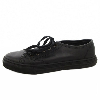 Gucci Sneakers Shoes Leather Low Cut Logo Plate 35 Black FF Gy19