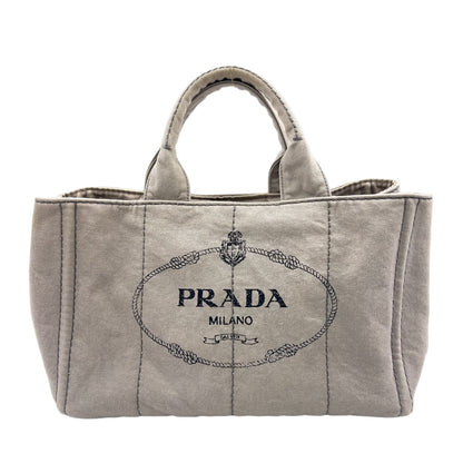 Prada Canapa Denim Canvas Light Gray Tote Silver