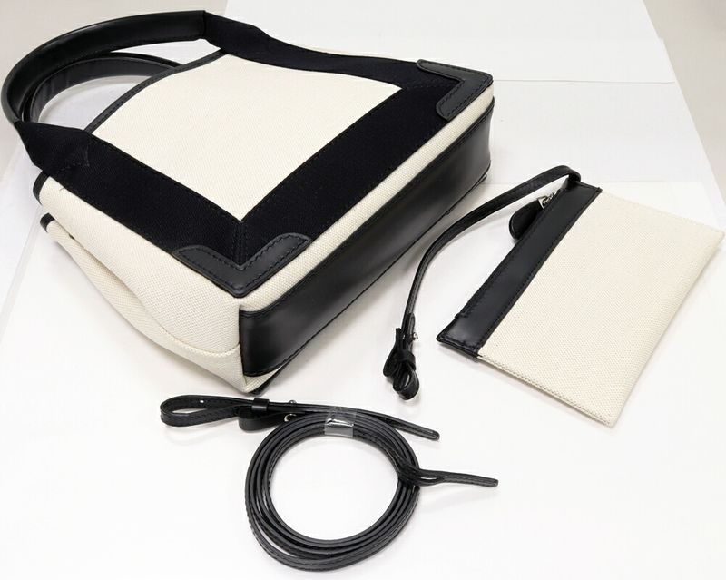 Balenciaga Hand Tote Shoulder Bag Navy Cabas Su XS Canvas X Calf Beige X Black