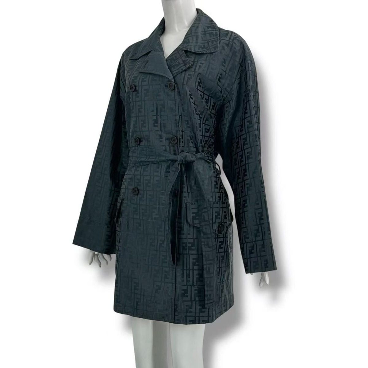 Fendi Zucca Pattern Fflogo Trench Coat All Over 42 Navy with — view 2