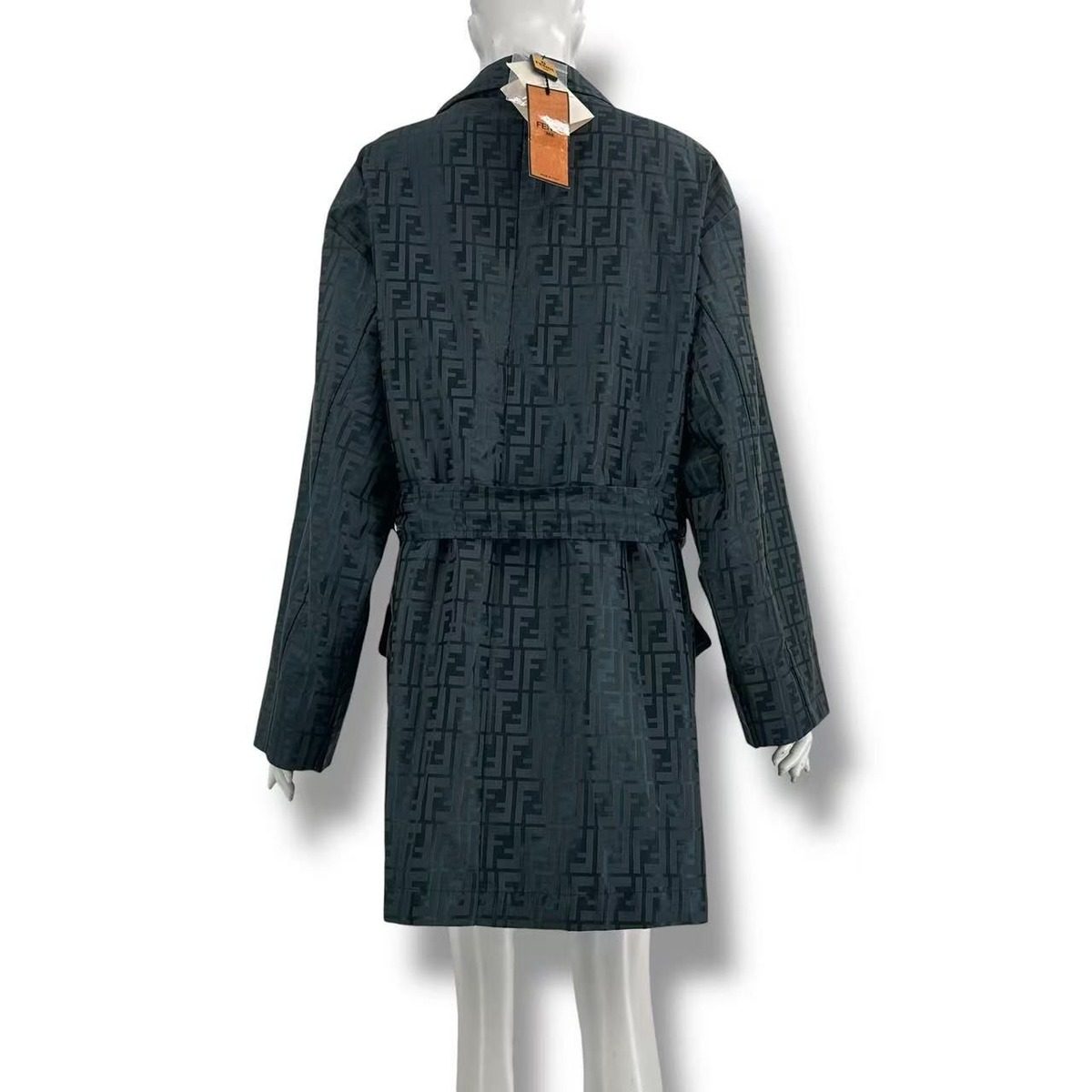 Fendi Zucca Pattern Fflogo Trench Coat All Over 42 Navy with — view 4