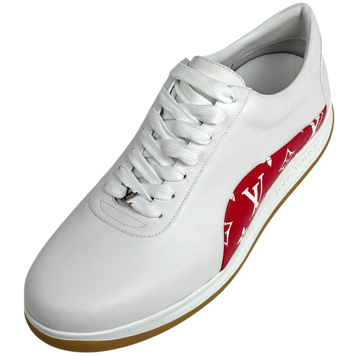 Louis Vuitton Logo Sneakers Monogram Supreme Shoes Leather White Red