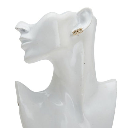 Chanel Coco Mark Rhinestone Earrings One Side Only Gold Plated Women's Chanel