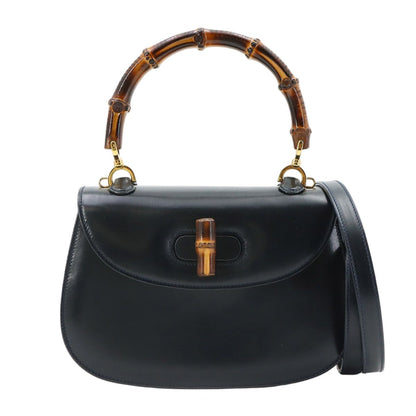 Gucci Bamboo 2-Way Hand Shoulder Bag Leather Navy 000 Gold Vintage