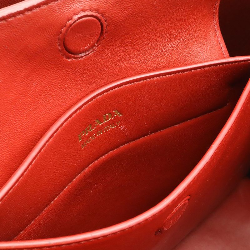 Prada Double Deubre Handbag 2WAY Shoulder Bag Bicolor Shape Pressed Leather