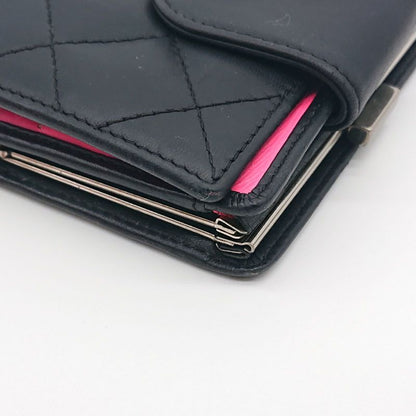 Chanel Cambon Line Folding Wallet With Clasp Black Coco Mark Lambskin Box With