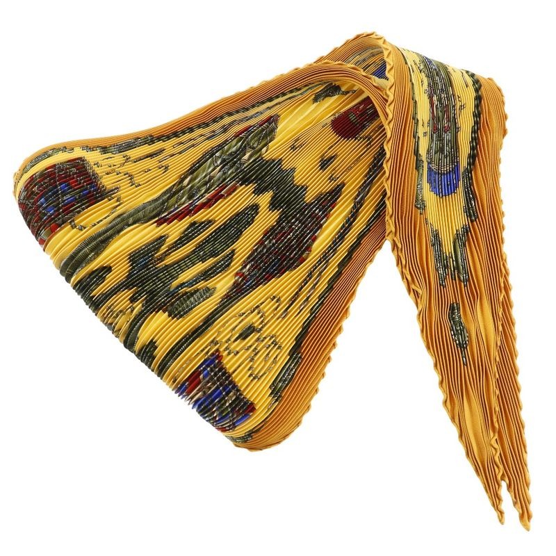 Hermes Pleated Carre Les Tambours Tambour Drum Silk Orange Scarf