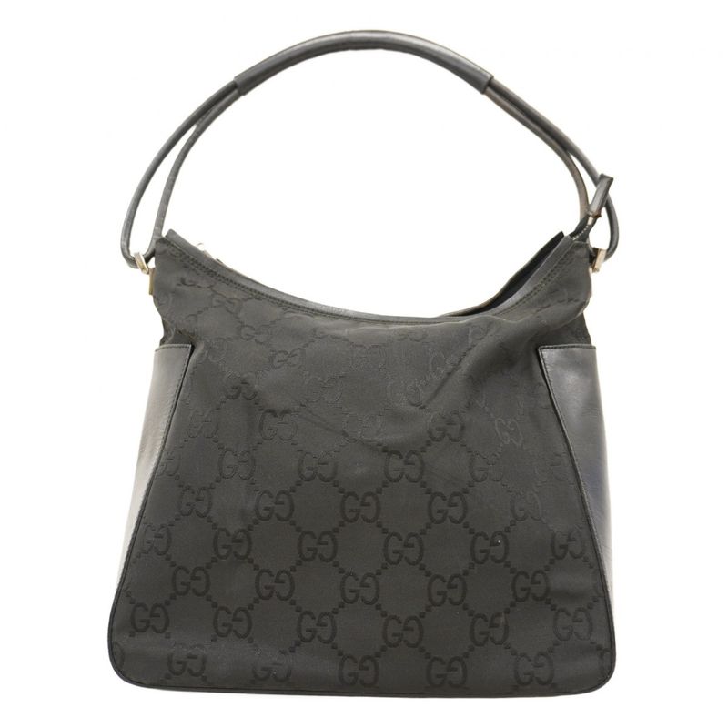 Gucci Shoulder Bag GG Nylon 001 3766 Nylon Black Silver Hardware Women